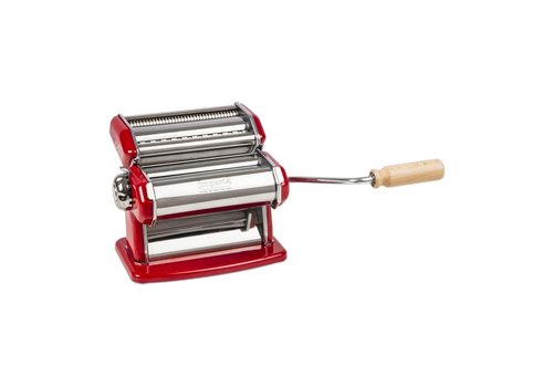  HorecaTraders Verchroomd stalen pastamachine | rood | staal | 20,5(h) x 18,5(b) x 17,5(d)cm 