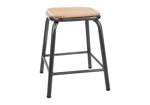  Bolero Tabouret bas avec assise en bois | Gris métallisé | 4 pièces 