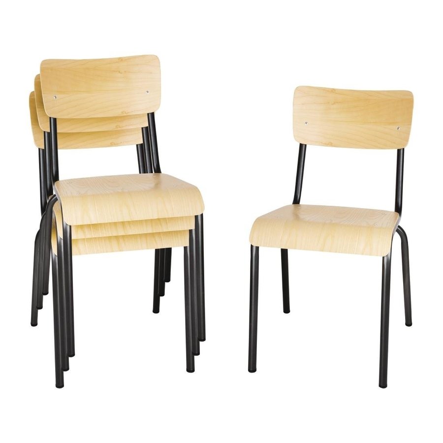 Chaises avec assise en bois et dossier métallique | Gris | 4 pièces