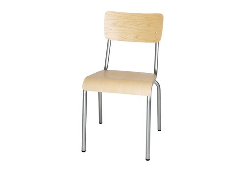  Bolero Cantina Chair with Wooden Seat and Backrest | Galvanized Steel | 83(h)x48x58 