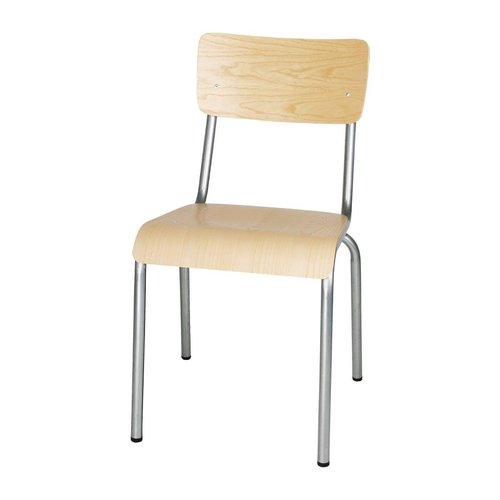  Bolero Cantina Chair with Wooden Seat and Backrest | Galvanized Steel | 83(h)x48x58 