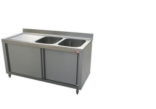  HorecaTraders Évier en acier inoxydable avec 2 bacs à droite | 160x70x88 cm 