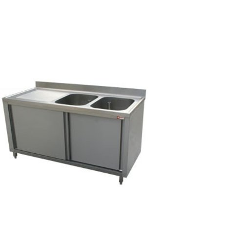  HorecaTraders Évier en acier inoxydable avec 2 bacs à droite | 160x70x88 cm 
