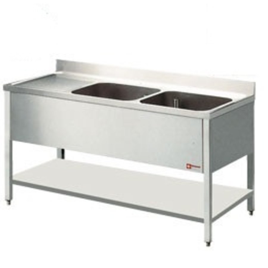 Stainless Steel Sink with 2 Bowls Right | 3 Dimensions