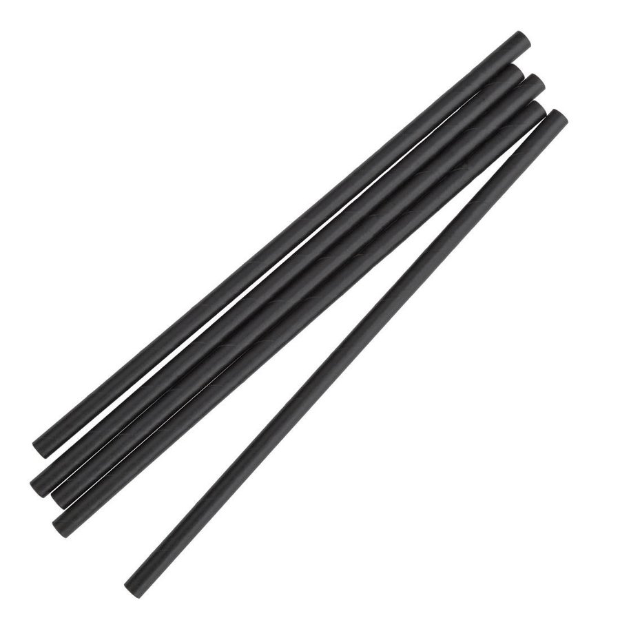 Pailles en papier compostables 210 mm noires | Emballé individuellement (250 pièces)
