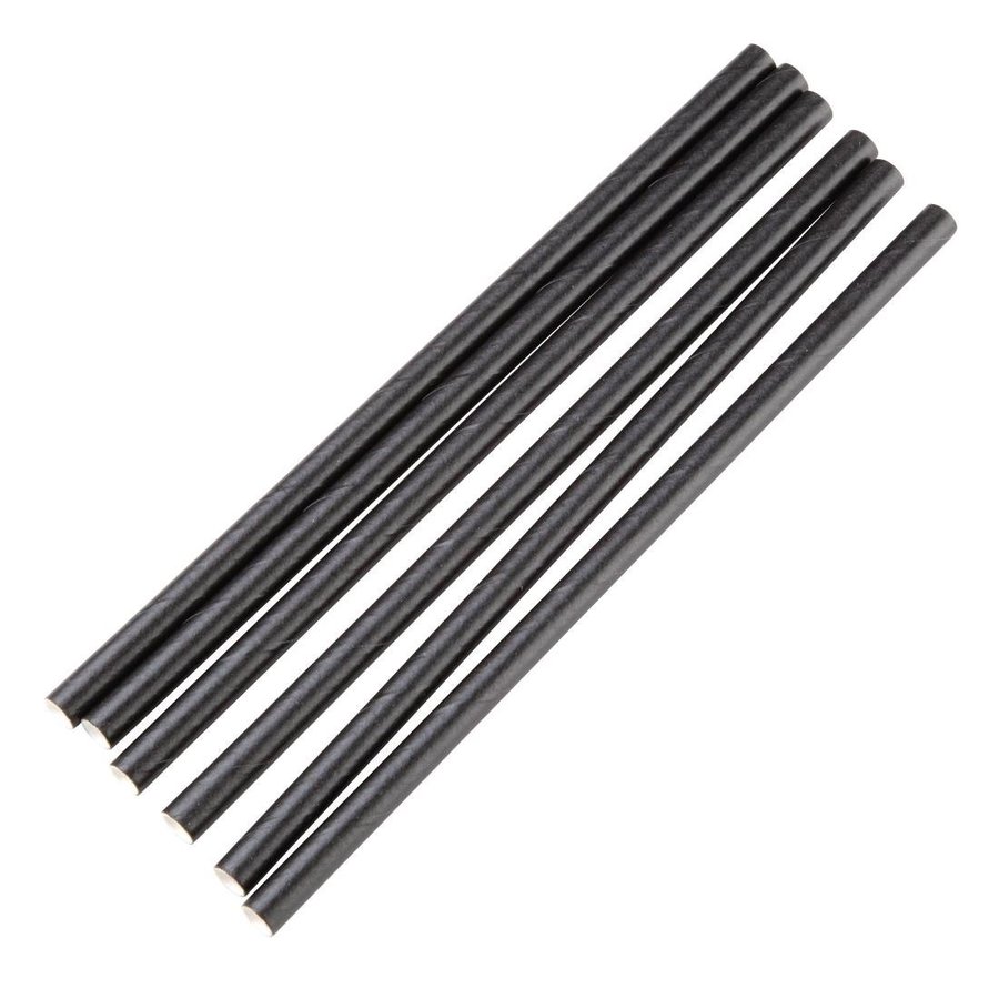 Compostable paper straws 140mm black | Individually packed (250 pieces)