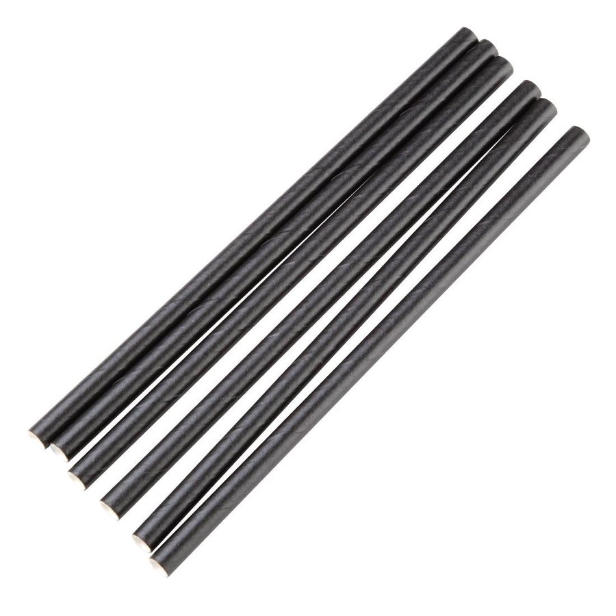 Pailles en papier compostables 140 mm noires | Emballé individuellement (250 pièces)