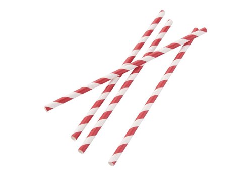  HorecaTraders Compostable paper straws 210mm red-white | Individually packed (250 pieces) 