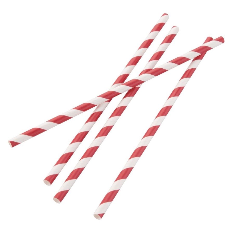 Compostable paper straws 210mm red-white | Individually packed (250 pieces)