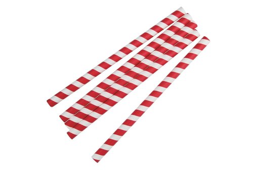  HorecaTraders Compostable paper smoothie straws 210mm red-white | Individually packed (250 pieces) 