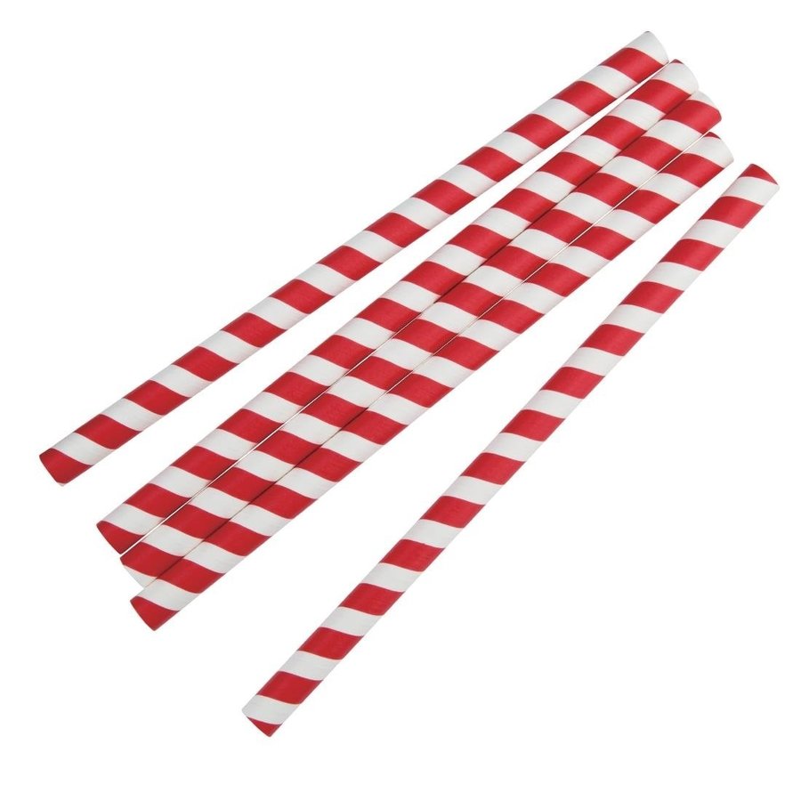 Pailles à smoothie en papier compostables 210 mm rouge-blanc | Emballé individuellement (250 pièces)