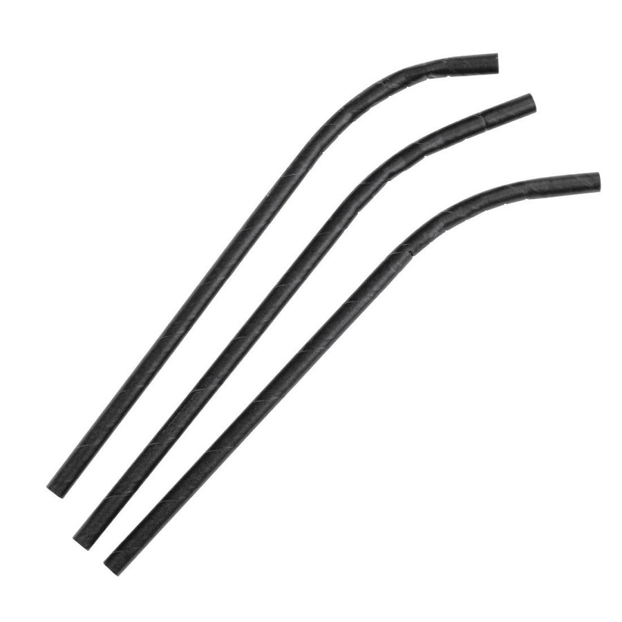 Compostable paper bending straws 210mm black | Individually packed (250 pieces)