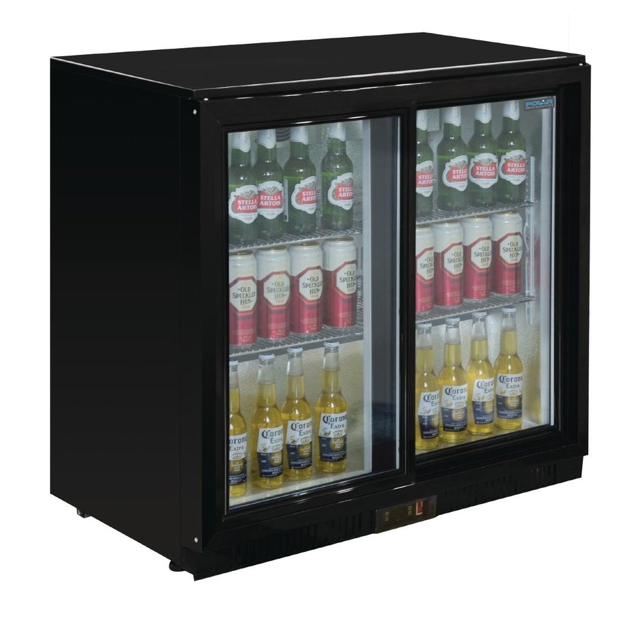 Bar cooler | Black | 2 Glass Sliding Doors | 198L | 85(h)x90x52 cm