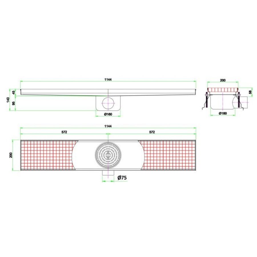 RVS Vloerput | 114,4(B)x20(D)x14(H) cm