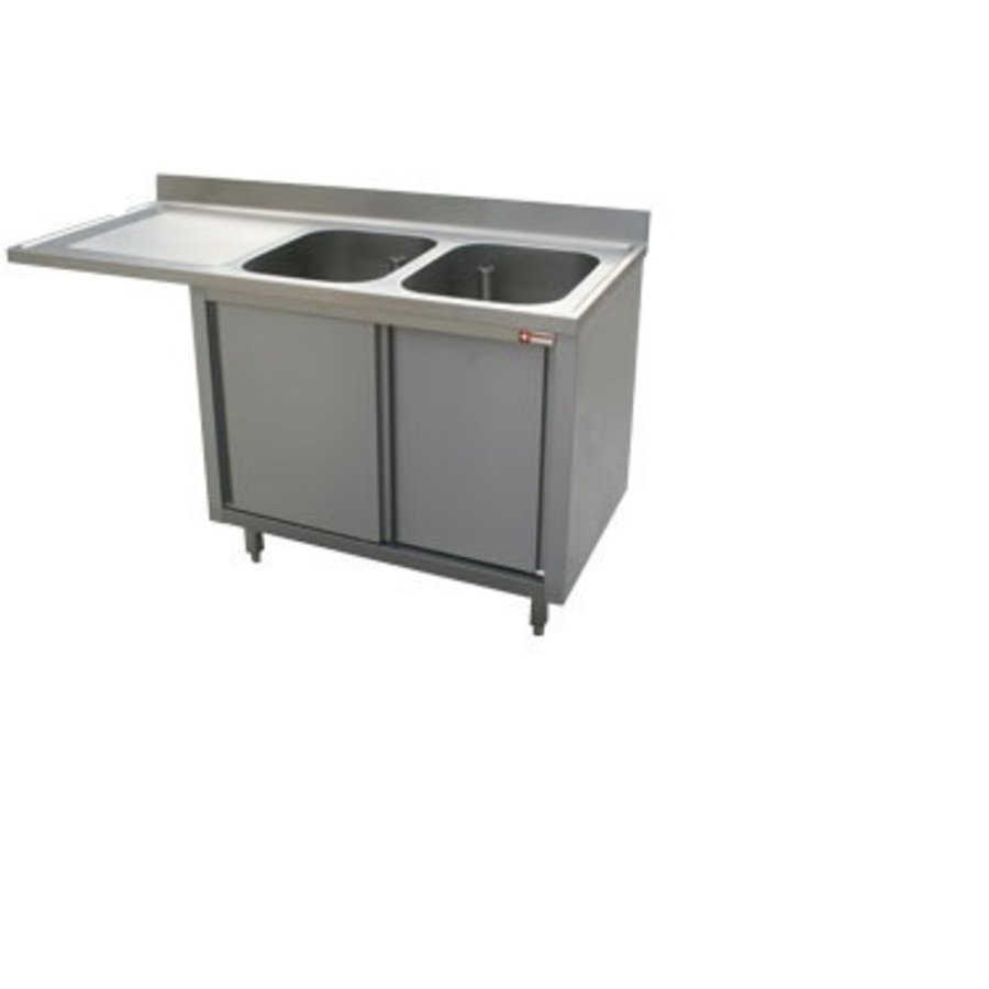 Stainless steel sink with 2 sinks on the right | 180x70x88 cm