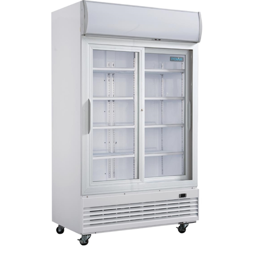 Réfrigérateur d'affichage à deux portes Polar G-Series avec caisson lumineux | portes coulissantes | 950 L | 204(h)x120x73 cm