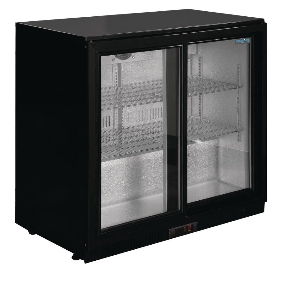 Bar réfrigéré à 2 portes avec portes coulissantes | Noir | 208L | 90(h)x90x52 cm