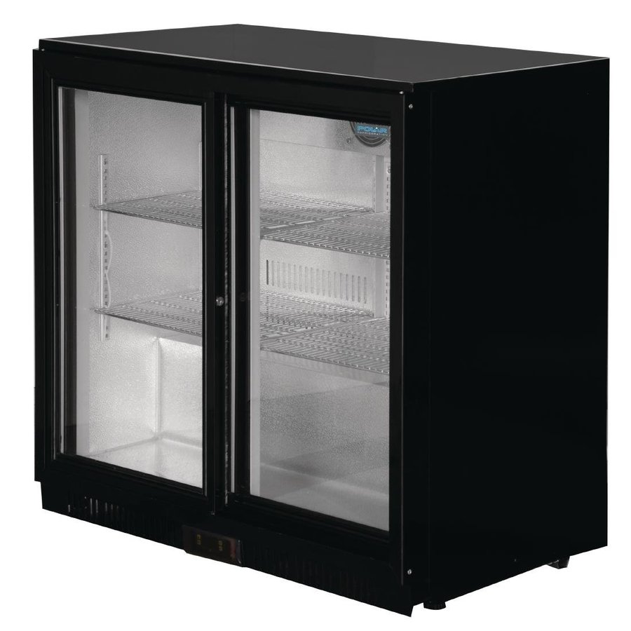 Bar réfrigéré à 2 portes avec portes coulissantes | Noir | 208L | 90(h)x90x52 cm