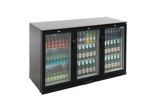  Polar Bar réfrigéré à 3 portes avec portes battantes | Noir | 330L | 90(h) x 135(l) x 52(p)cm 