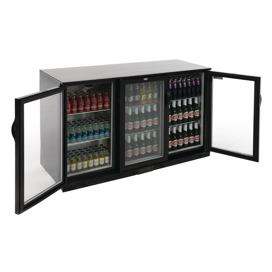 Bar réfrigéré à 3 portes avec portes battantes | Noir | 330L | 90(h) x 135(l) x 52(p)cm