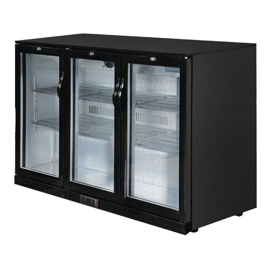 Bar réfrigéré à 3 portes avec portes battantes | Noir | 330L | 90(h) x 135(l) x 52(p)cm