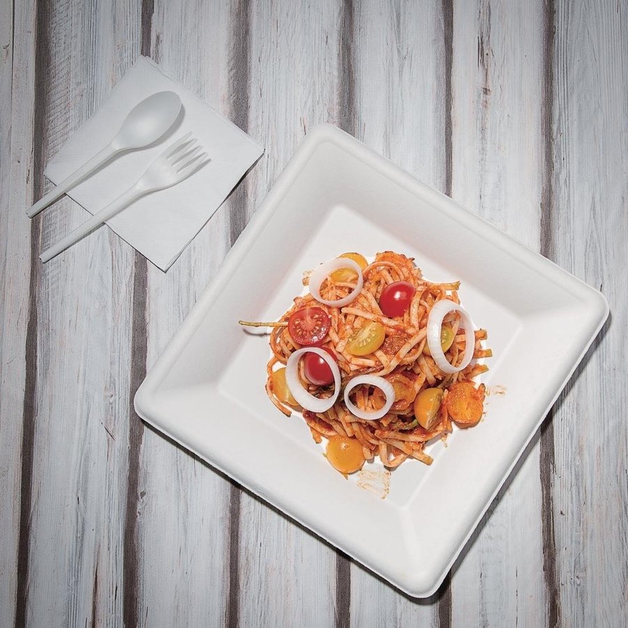 Assiettes en bagasse compostables | Carré | 50 pièces