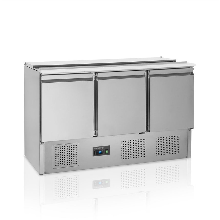 Comptoir à saladettes GN 1/1 | acier inoxydable | 2 à 10 °C | refroidissement par ventilateur | 136,5x70x88(h) cm