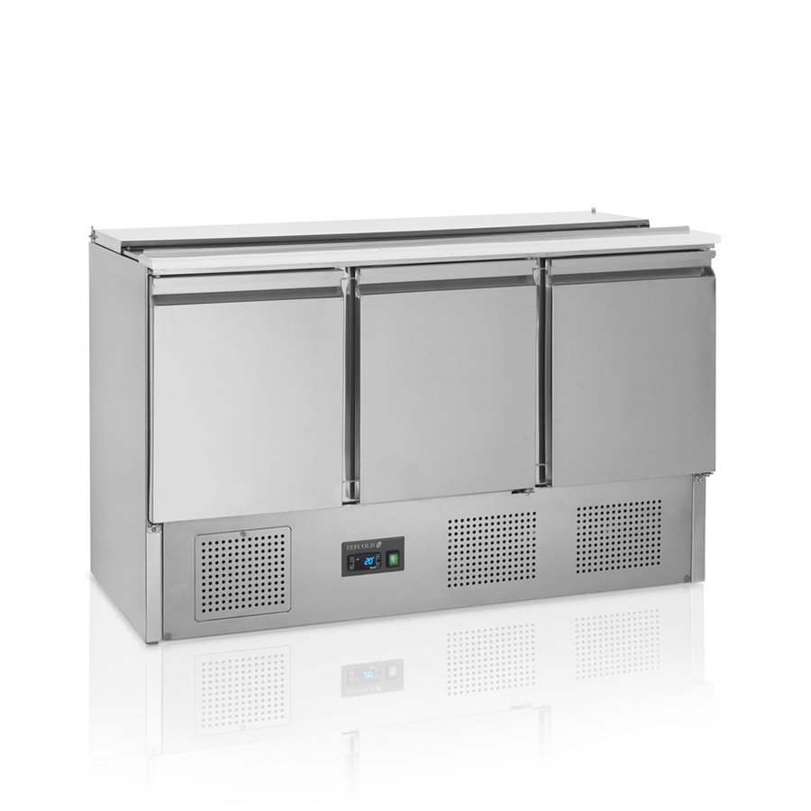 Saladette counter GN 1/1 | stainless steel | 2 to 10 °C | fan cooling | 136.5x70x88(h) cm