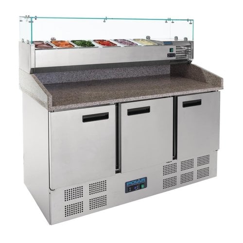  Polar Comptoir de préparation de pizzas/sandwichs réfrigéré | 368L | 144,5(h)x140x70cm 