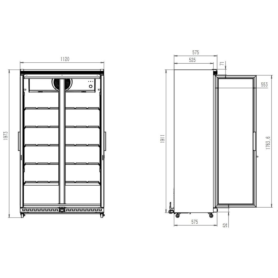 fridge 2 glass doors | black | +1/+10 | LED lighting | 197(h)x59.5x112 cm