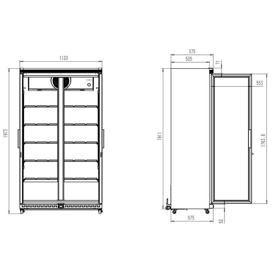 koelkast 2 glazen deuren | zwart | +1/+10 | LED verlichting | 197(h)x59,5x112 cm