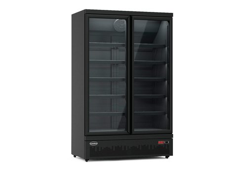  HorecaTraders congélateur 2 portes vitrées | noir | -18/-22°C | 200(h)x71x125 cm 