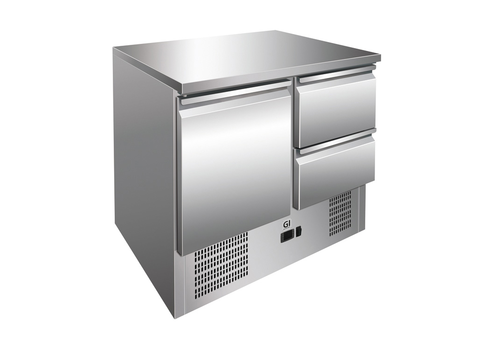  HorecaTraders werkbank met 1 deur & 2 laden | RVS |  geforceerd gekoeld 