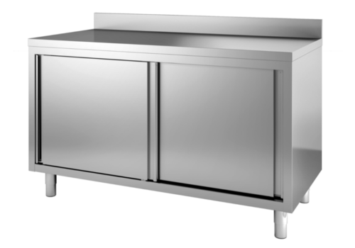  HorecaTraders Work table with sliding doors | stainless steel | 85(H)x70 x140cm 