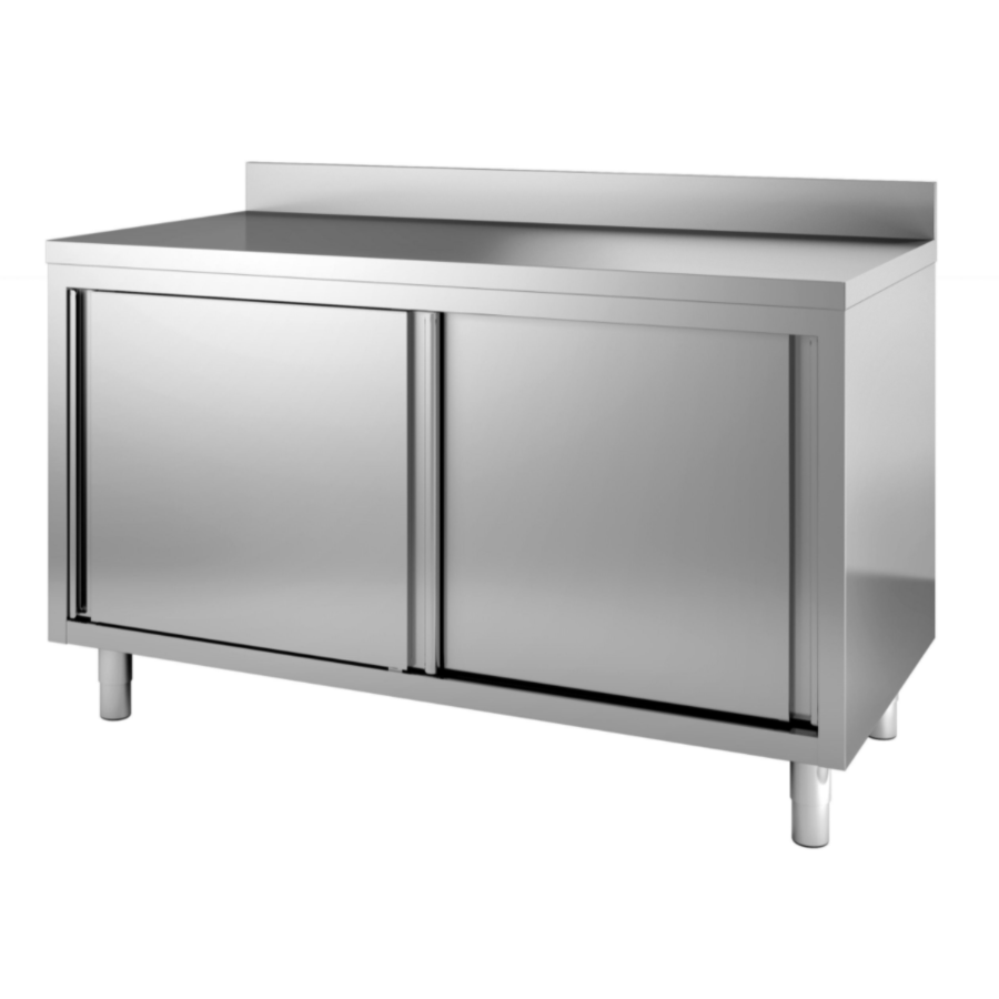 Work table with sliding doors | stainless steel | 85(H)x70 x140cm