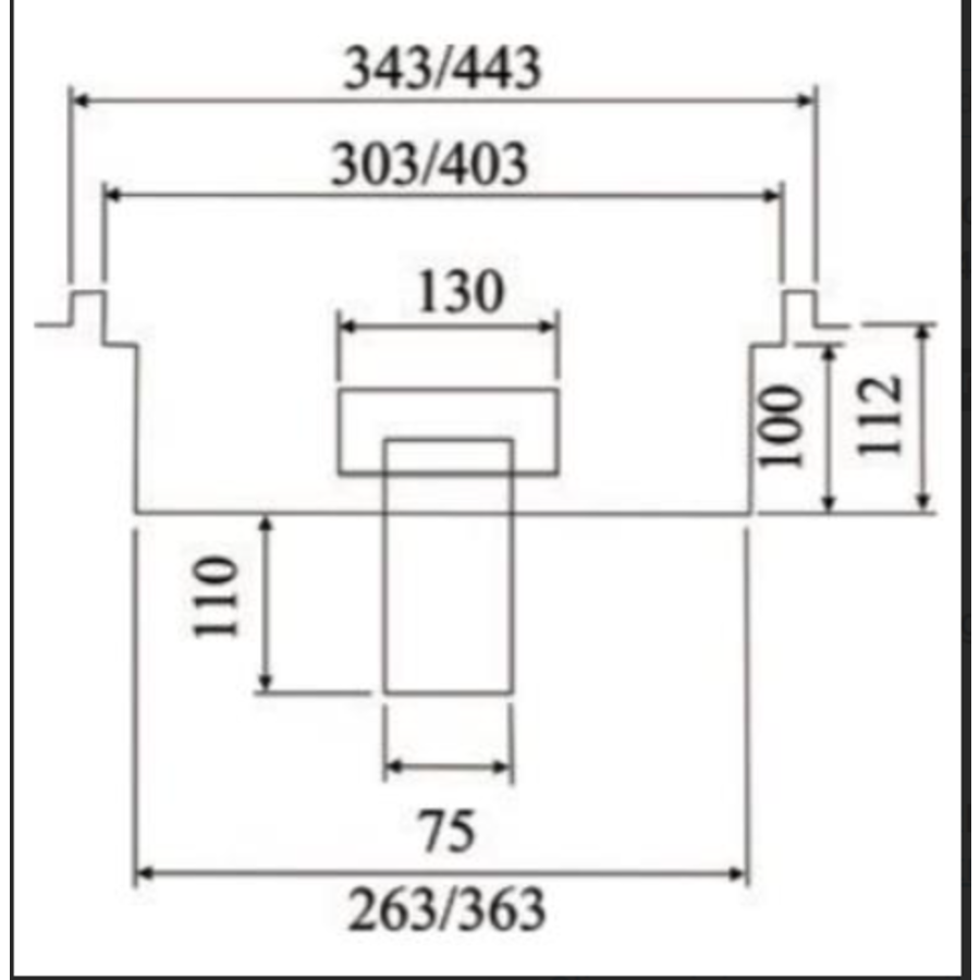 Drainage channel with vertical outlet | Stainless steel | 30x30x13 cm