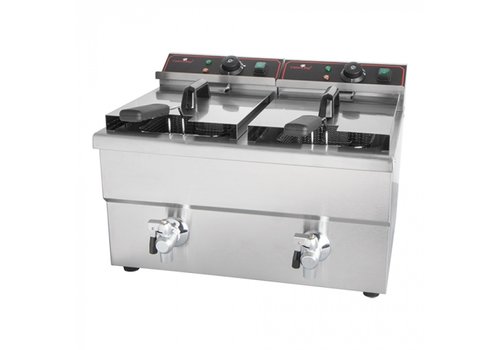  CaterChef  Friteuse électrique double | 2 x 8L | avec robinet de vidange | Thermostat EGO 