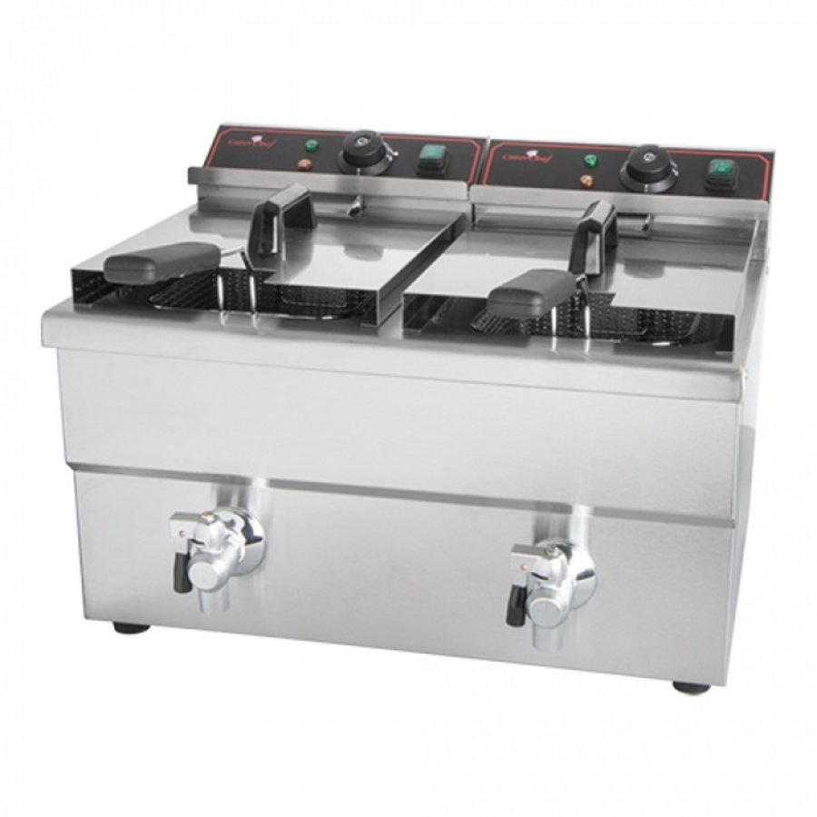 Friteuse électrique double | 2 x 8L | avec robinet de vidange | Thermostat EGO