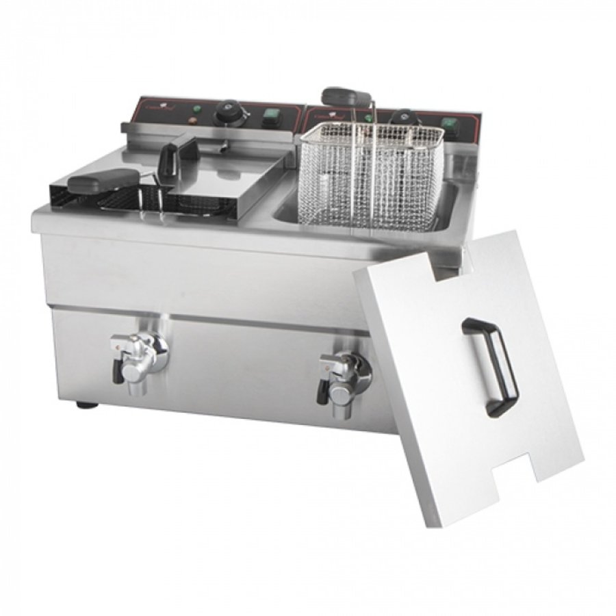 Friteuse électrique double | 2 x 8L | avec robinet de vidange | Thermostat EGO
