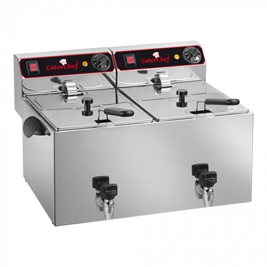 Friteuse électrique double 2 x 9L | avec robinet de vidange