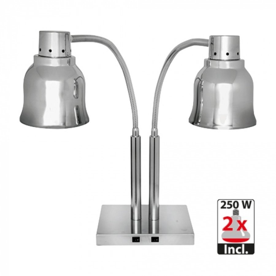 Lampe chauffante double 250W | acier inoxydable | 27x22x65(H) cm