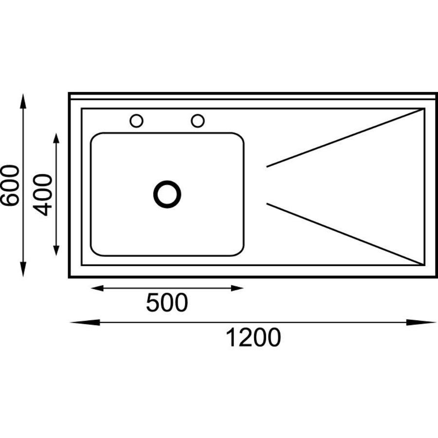 Évier de restauration en acier inoxydable | évier à gauche | 120x60x90 cm