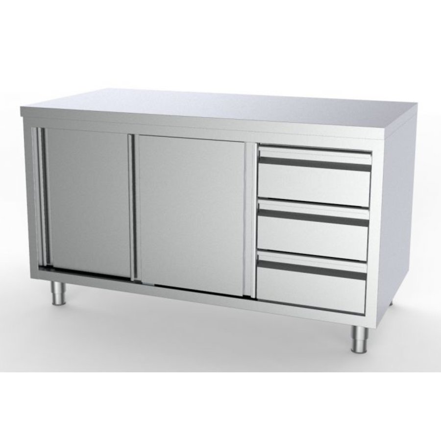 Work table with 3 drawers and sliding doors| 8 formats | Drawers right