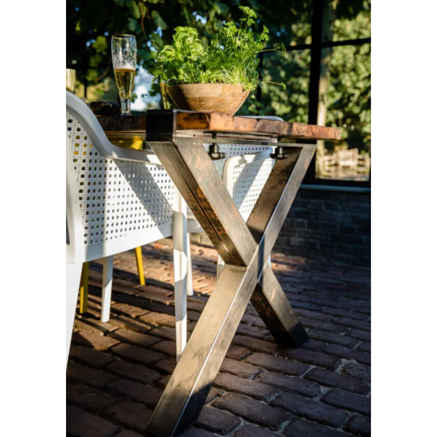 Table haute en bois dur marron-noir | 180x80x(h)110cm