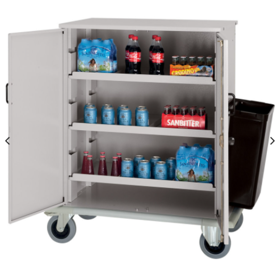 Closed serving trolley for soft drinks