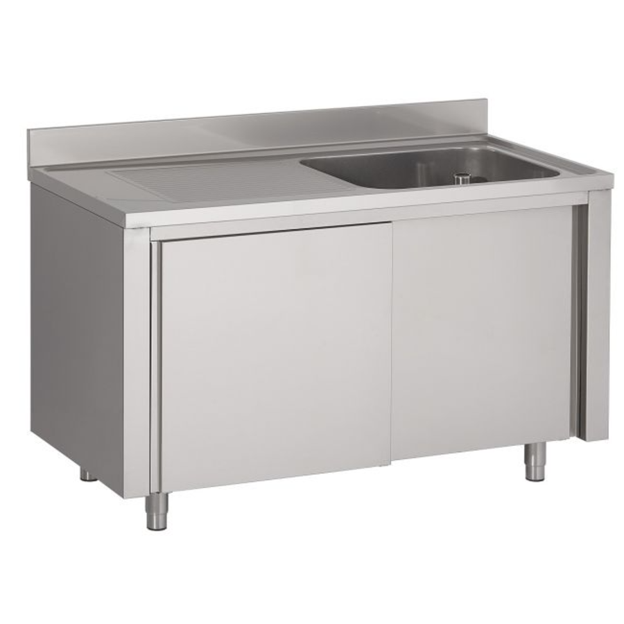 Sink with sliding doors | stainless steel | 140x70x85 cm