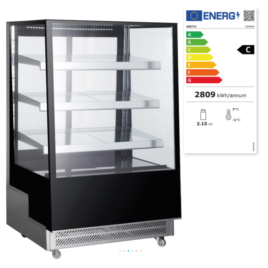 Vitrine réfrigérée noire | 3 étagères en verre | Disponible en 3 tailles