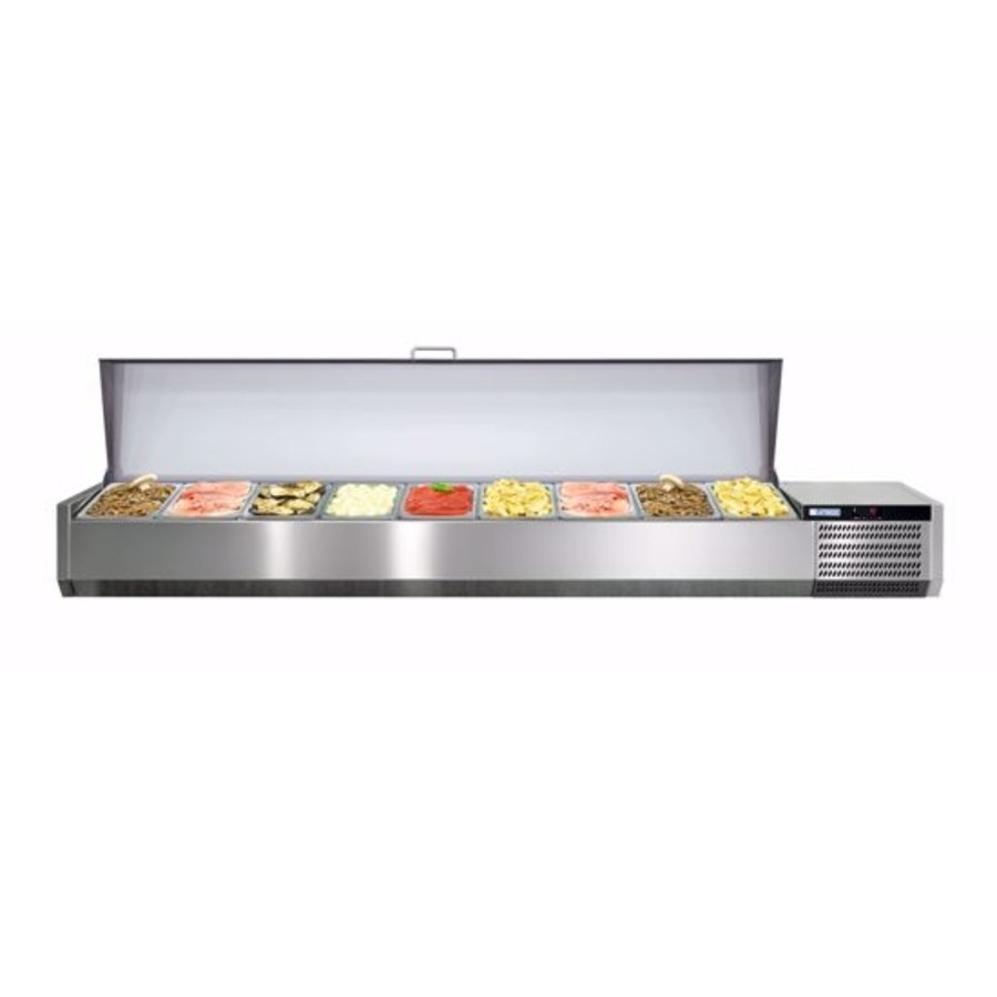 Vitrine réfrigérée GN 1/1 | Couvercle en acier inoxydable | 200x39,5x26 cm