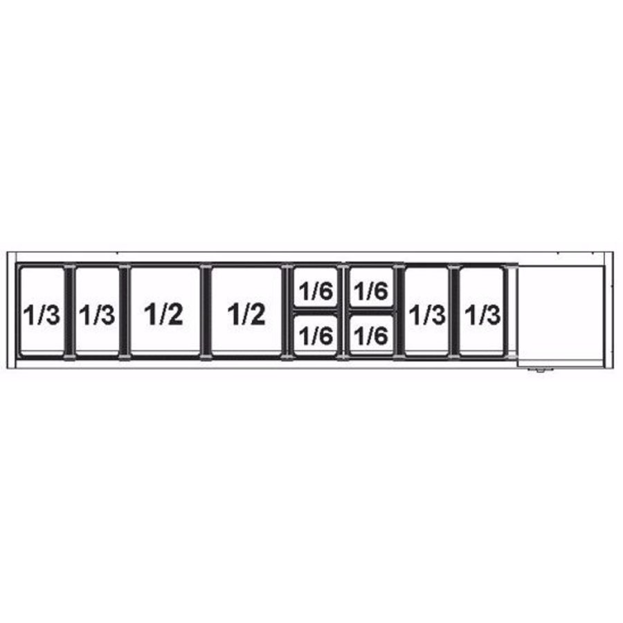 Vitrine réfrigérée en acier inoxydable GN 1/1 | Construction en verre | 200x39,5x43 cm