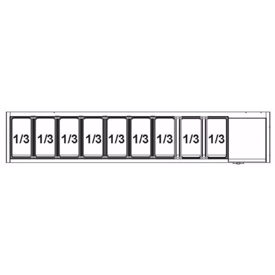 Vitrine réfrigérée en acier inoxydable GN 1/1 | Construction en verre | 200x39,5x43 cm